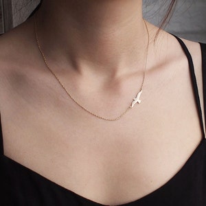 Soar Bird Necklace, Dainty Minimal Bird Necklace, Simple Layering Necklace in Sterling Silver