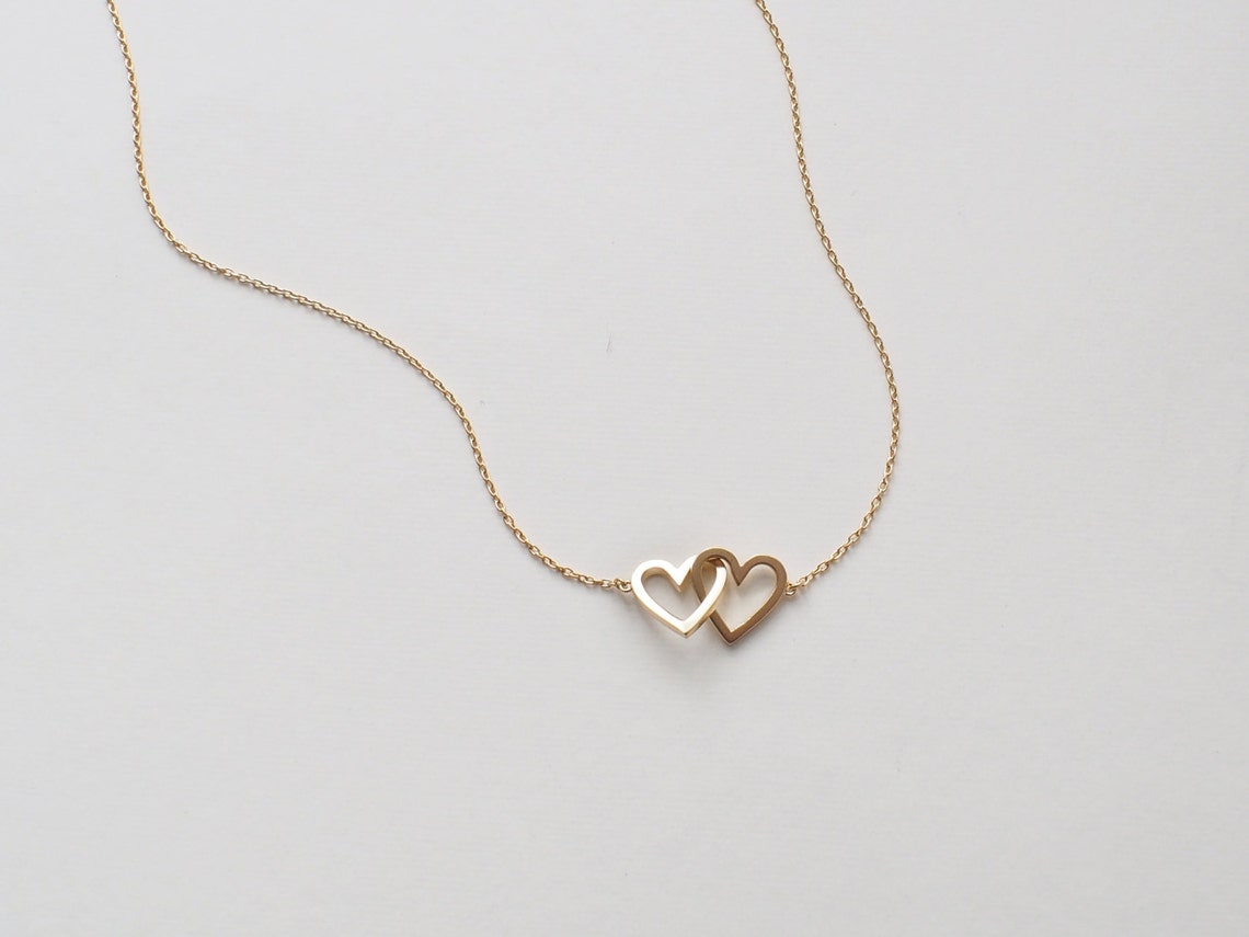Simple Double Heart Necklace Dainty Heart Link Necklace - Etsy