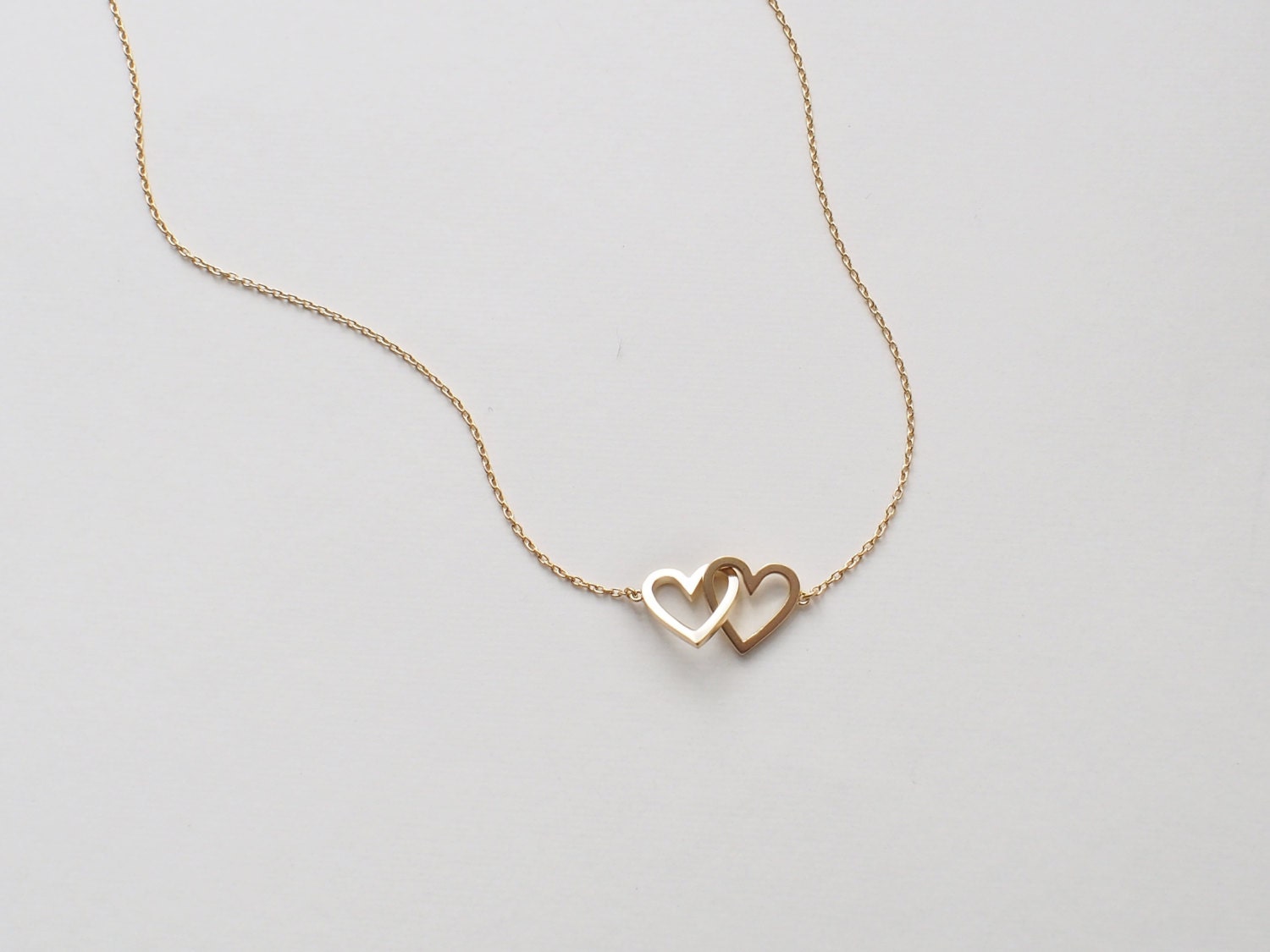 Buy Simple Double Heart Necklace, Dainty Heart Link Necklace