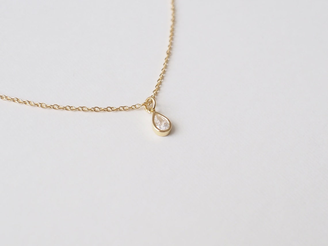 Dainty CZ Drop Necklace Minimalist Necklace Simple Layering - Etsy