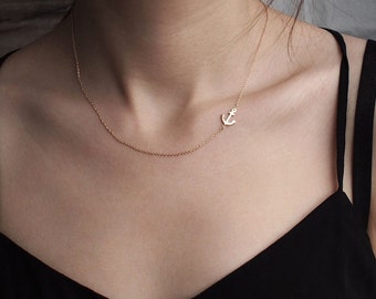 Dainty Anchor Necklace, Minimalist Necklace, Simple Layering Necklace in Sterling Silver, Gold, Rose Gold #D63