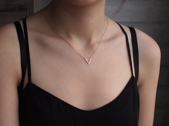 Delicate V Necklace Dainty Minimal V Necklace Simple 