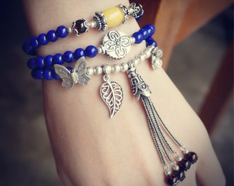 Lapis Lazuli  Yellow Amber  Bracelet by Connie Zin