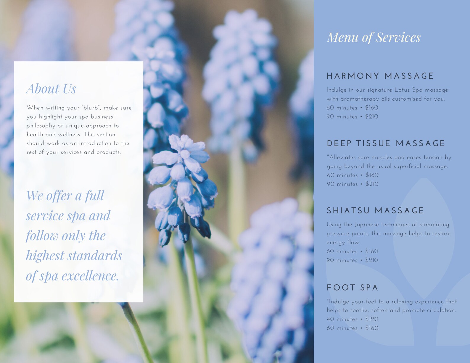 Custom Brochure Template Theme Spa Canva Brochure Design Blue Etsy