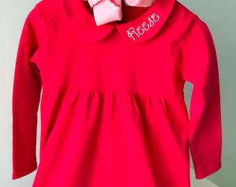 Peter Pan Collard Dress- Cotton- 12M-10Yr- Embroidered-Monogrammed-Embroidered Collar- Preppy Girl- Embroidered Collar Dress