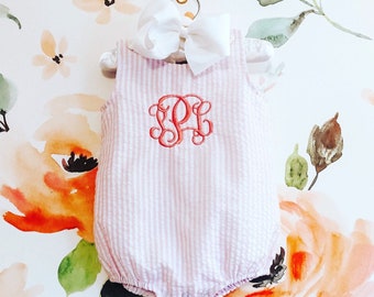 Monogrammed bubble, Girls bubble, Seersucker Bubble, Seersucker Monogrammed Bubble, Girls Monogrammed Bubble, Pink, Light Blue