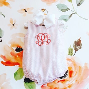 Monogrammed bubble, Girls bubble, Seersucker Bubble, Seersucker Monogrammed Bubble, Girls Monogrammed Bubble, Pink, Light Blue