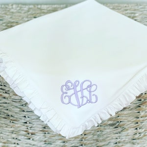 Monogrammed Baby Blanket- Ruffle Blanket-Embroidered Baby Blanket- Baby Girl, Baby Boy-Custom Blanket- personalized blanket