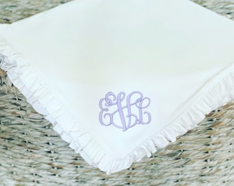 Monogrammed Baby Blanket- Ruffle Blanket-Embroidered Baby Blanket- Baby Girl, Baby Boy-Custom Blanket- personalized blanket