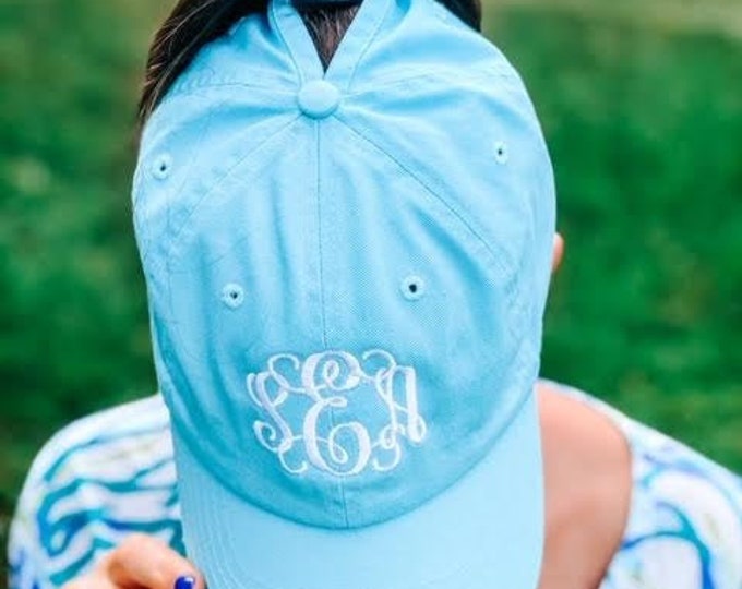 Ponytail Hat monogrammed, monogrammed hat, messy bun hat, multiple colors, Personalized hat, womens hat