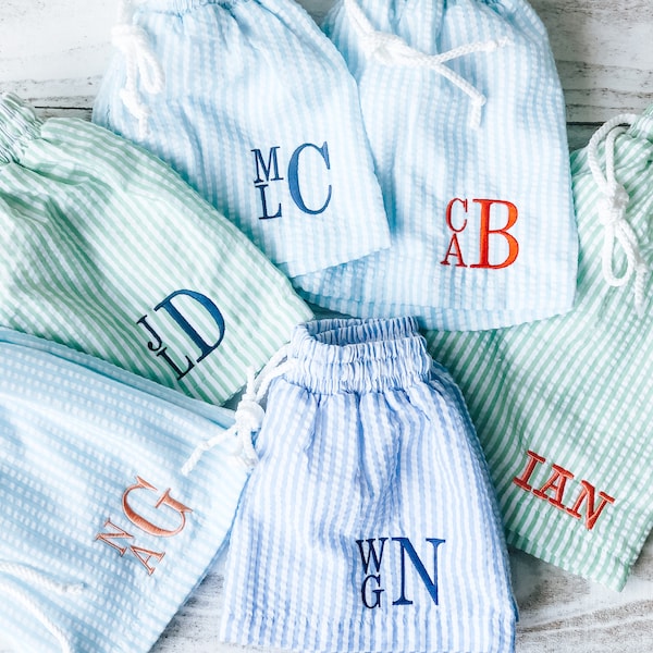 Seersucker Swim Trunks, Monogrammed Swim Suit, Personalized Swim, Baby Swim trunks, Toddler Swim trunks, Monogrammed Swim trunks