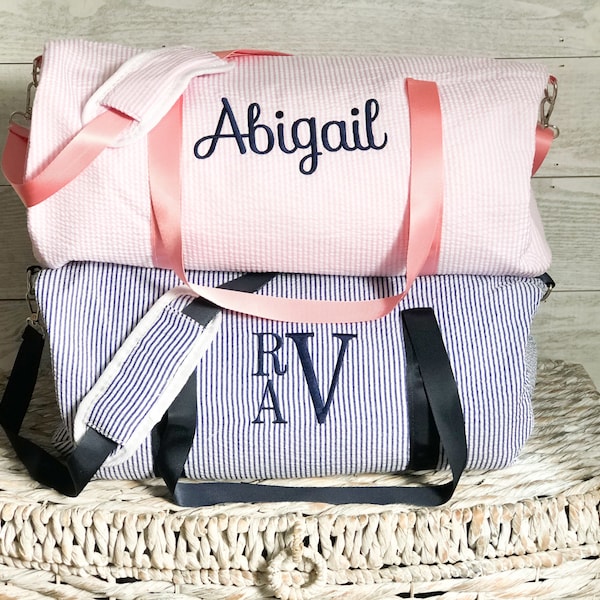 Toddler Sized Duffle Bag,Seersucker, Toddler Duffle Personalized, Toddler Duffle Bag Monogrammed,Four Colors,Navy/ Pink/Lime/White