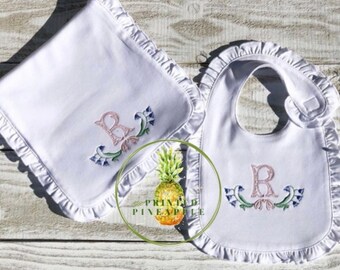 Monogrammed Baby Bib and burp cloth set