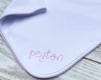 Monogrammed Baby Blanket- Picot Trim- Pink or Blue-Embroidered Baby Blanket- Baby Girl, Baby Boy-Custom Blanket- personalized blanket