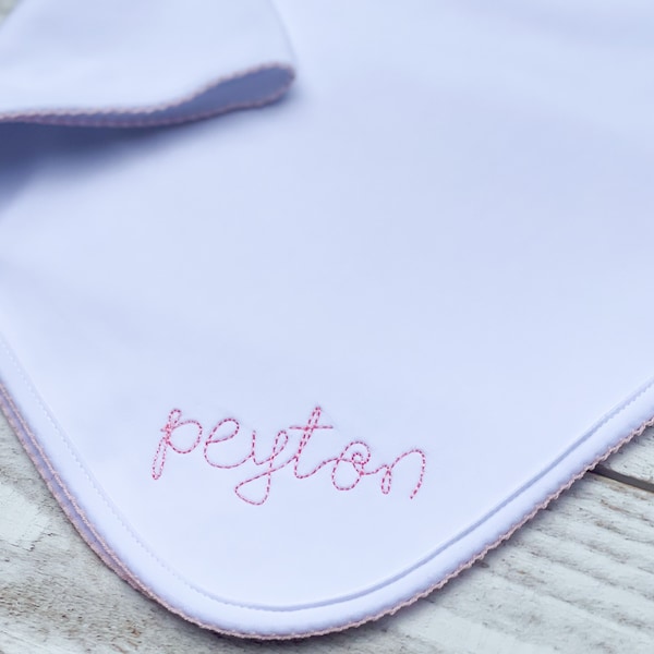 Monogrammed Baby Blanket- Picot Trim- Pink or Blue-Embroidered Baby Blanket- Baby Girl, Baby Boy-Custom Blanket- personalized blanket