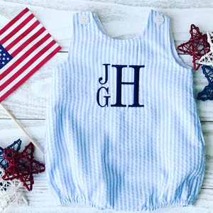 Seersucker Bubble- Monogrammed Bubble-Baby Bubble, Toddler Bubble, Blue Seersucker, Navy Seersucker, Unisex Bubble