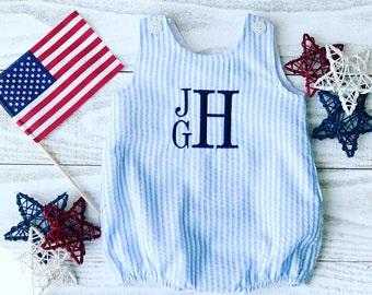 Seersucker Bubble- Monogrammed Bubble-Baby Bubble, Toddler Bubble, Blue Seersucker, Navy Seersucker, Unisex Bubble