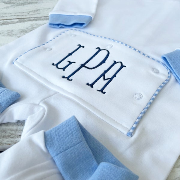 Boys Drop Flap Pajamas, Christmas Pajamas,Gingham,Drop Seat,BLUE OR RED, Baby Monogrammed Pajamas, Butt Flap Pajamas, Monogrammed Boys