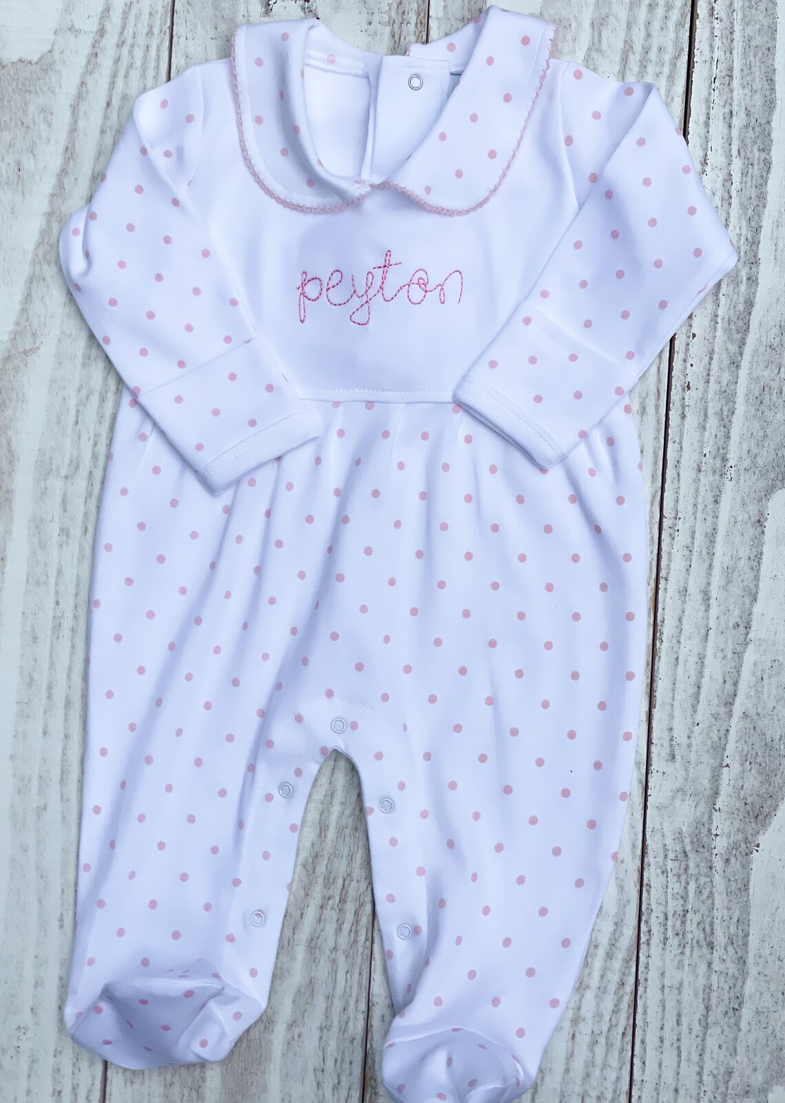 Personalized Baby Girl Outfit Picot Collar Polka Dots-baby - Etsy