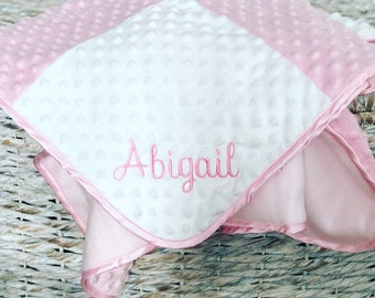 Monogrammed Baby Girl Blanket-Baby Blanket-Pink and White- Monogrammed Baby Boy Blanket-Gray and White- Minky Dot