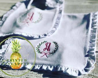 Monogrammed Baby Bib and burp cloth set