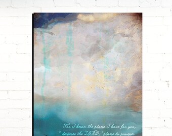 Jeremiah 29:11 Gift for Her XL Canvas Art Modern Farmhouse Wall Decor For I Know the Plans Abstract Art Home Decor Navy Blue Abstract Art