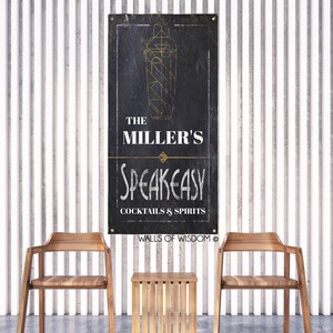 Outdoor RV Decor Custom Speakeasy Sign Vinyl Banner, Last Name Sign Camper Decor, Home Bar Sign for Pool and Patio Living Space,