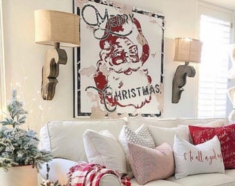 Santa Christmas Wall Art Rustic Holiday Decor Farmhouse Holiday Sign Christmas Wall Decor Vintage Christmas Wall Decor Canvas Wall Art