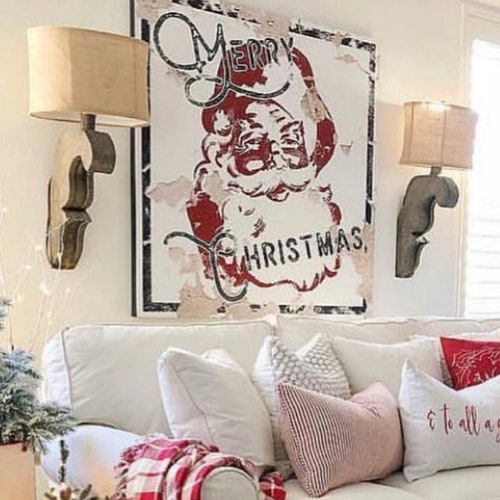 Santa Christmas Wall Art Rustic Holiday Decor Farmhouse Etsy