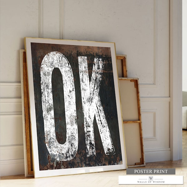 Oklahoma Typography Print; Home State Sign, Rustic Letter Art, Western Decor Prints, Living Room Decor, Vintage Decor for Home Bar, Man Gift