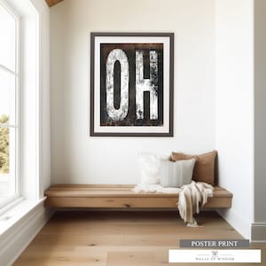 Ohio State Typography Art Print, Rustic Art Print Decor, Western Decor, Word All Sign, State Pride Poster, Gallery Wall Prints, Couples Gift