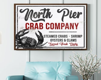 North Pier Crab Co.'s Beach House Print Art - Vintage Coastal Poster & Signage - Beach House Inspired Wall Decor Farmhouse Wall Art