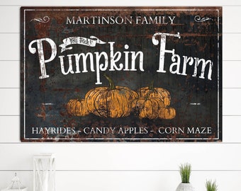 Pumpkin Farm Sign Fall Decor Personalized Family Name Sign Gift for Her Canvas Sign Last Name Established Signs Modern Farmhouse Rustic Art