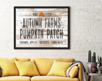 Letrero de granja con calabazas imprimibles de Autumn Farms, decoración de otoño, impresión vintage, descarga digital, decoración rústica de pared, arte de pared para sala de estar y cocina.