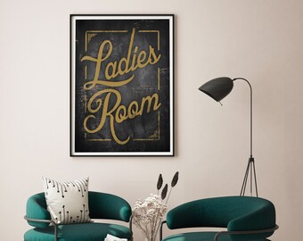 Letrero de baño para mujeres, impresión digital, letrero de baño femenino, imagen vintage, decoración de estilo bohemio, impresiones artísticas para baño, letrero de baño