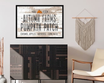 Acogedor huerto de calabazas vintage imprimible, decoración de cosecha de granja de otoño, descarga digital, decoración de otoño, letrero de granja, letrero de madera sintética, impresión, arte de pared