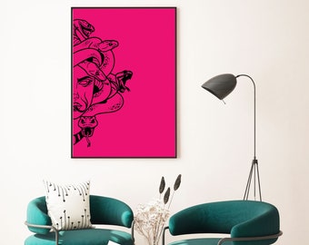 Pink Medusa Halloween Printables | Halloween Home Decor | Witch Decor | Digital Download Gallery Wall Prints | Retro Halloween Wall Art