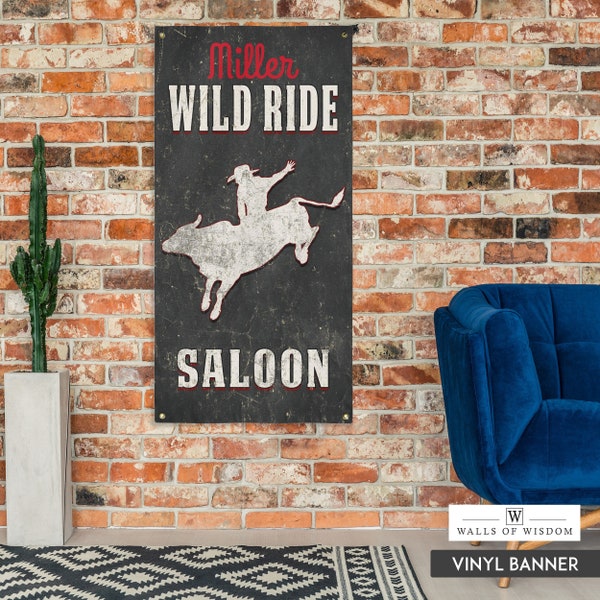 Personalized Backyard Saloon Bar Banner Sign - Rustic County Rodeo Home Bar Patio Sign, Drinking Decor Wall Art, Renter Friendly Porch Decor