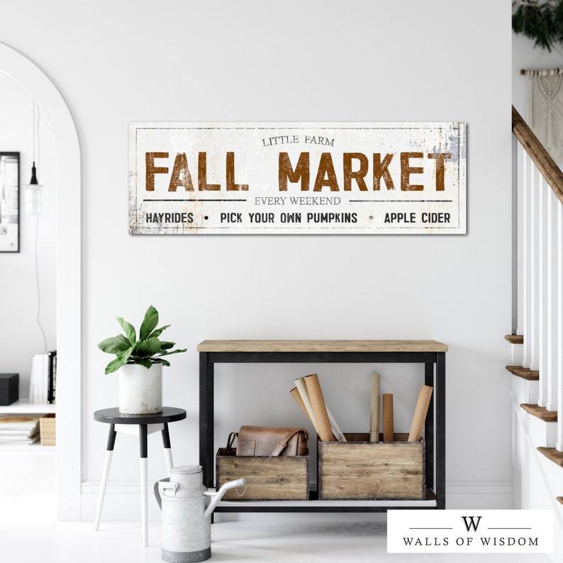 Modern farmhouse fall decorating ideas. Walls of Wisdom fall wall art vintage posters and canvas signs.