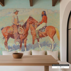 Casuals on Range Western Decor Wallpaper - Cowboy Decor Mural Art Peel and Stick, Vintage Western Art Large Art Print Accent Wall Decor