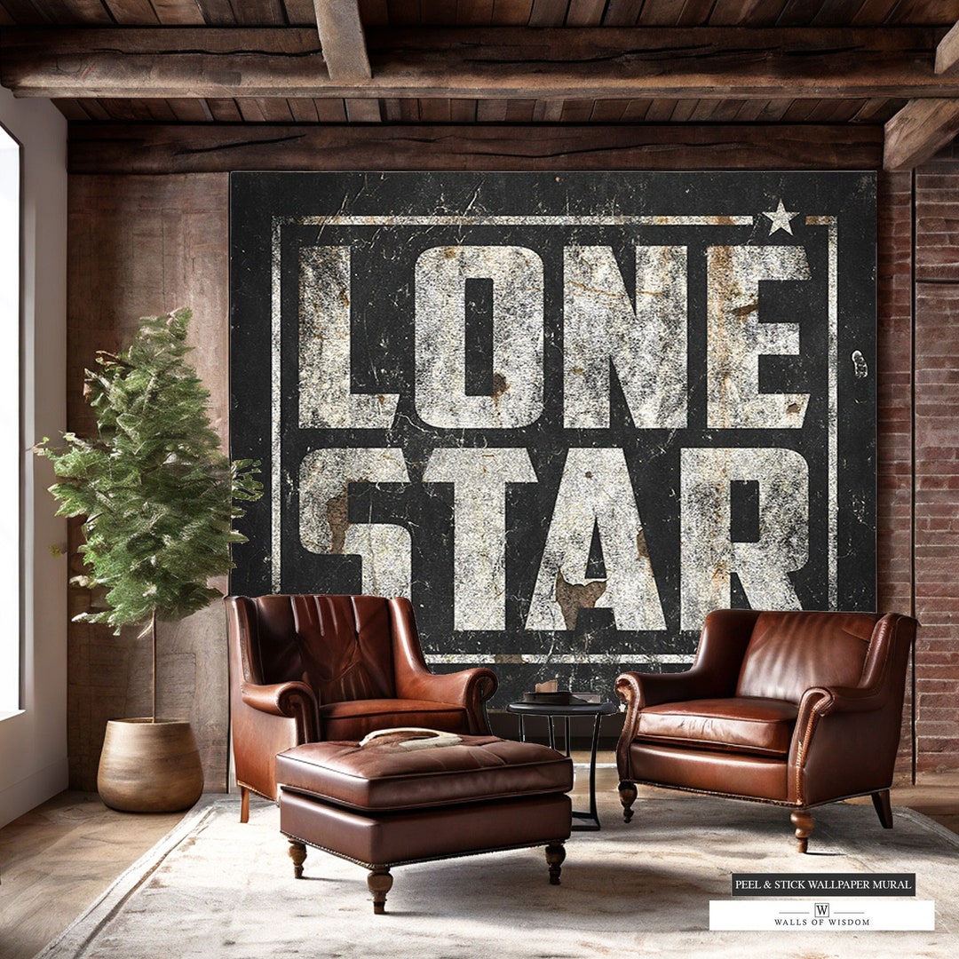 Lone Star Western Decor Peel and Stick Mural Art Black and White Art ...
