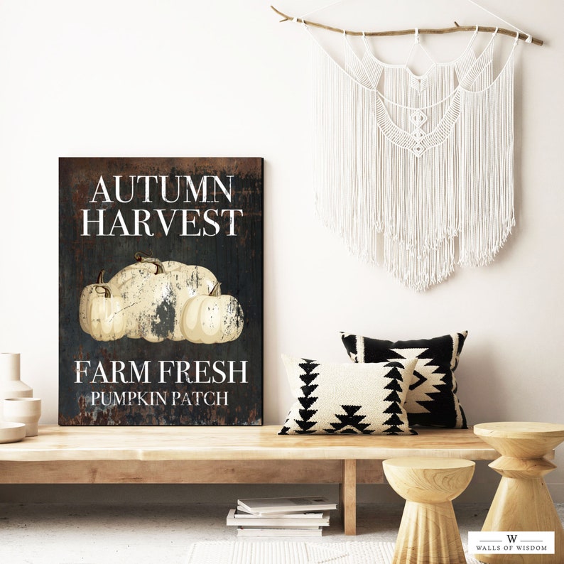 Black and White Pumpkins Decor Wall Art White Pumpkin Farm Sign for ...