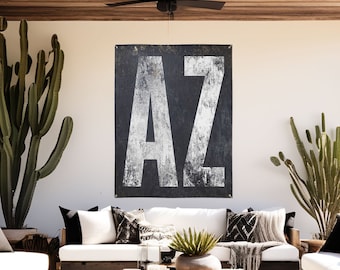 Arizona Western Boho Porch Sign, Outdoor Garden Tapestry Vinyl Sign, Backyard Bar Grill Decor, AZ State Pool Deck Decor, Weatherproof Patio