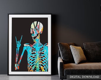 Graffiti Skeleton Printable Abstract Art | Halloween Home Decor | Dorm Art | Digital Download Gallery Wall Prints | Retro Halloween Wall Art