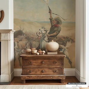 Western Decor Wallpaper Mural Art Cowboy Peel and Stick Rustic Large Wall Art Accent Wall Decor for Wall New Home Bar Decor Large Print Art