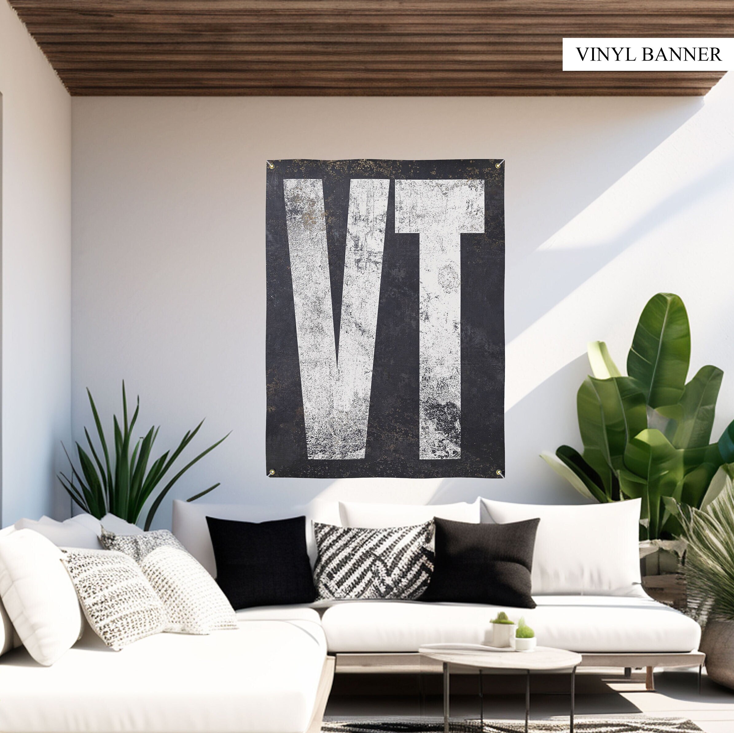 Vermont Family Sign Tapestry in Vinyl; Bar Sign for Outdoor Kitchen, Moving Gift Patio Decor, Backyard Decor Garden Art, Decor for Walls