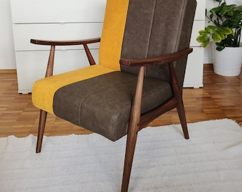 Wooden retro upholstered armchair
