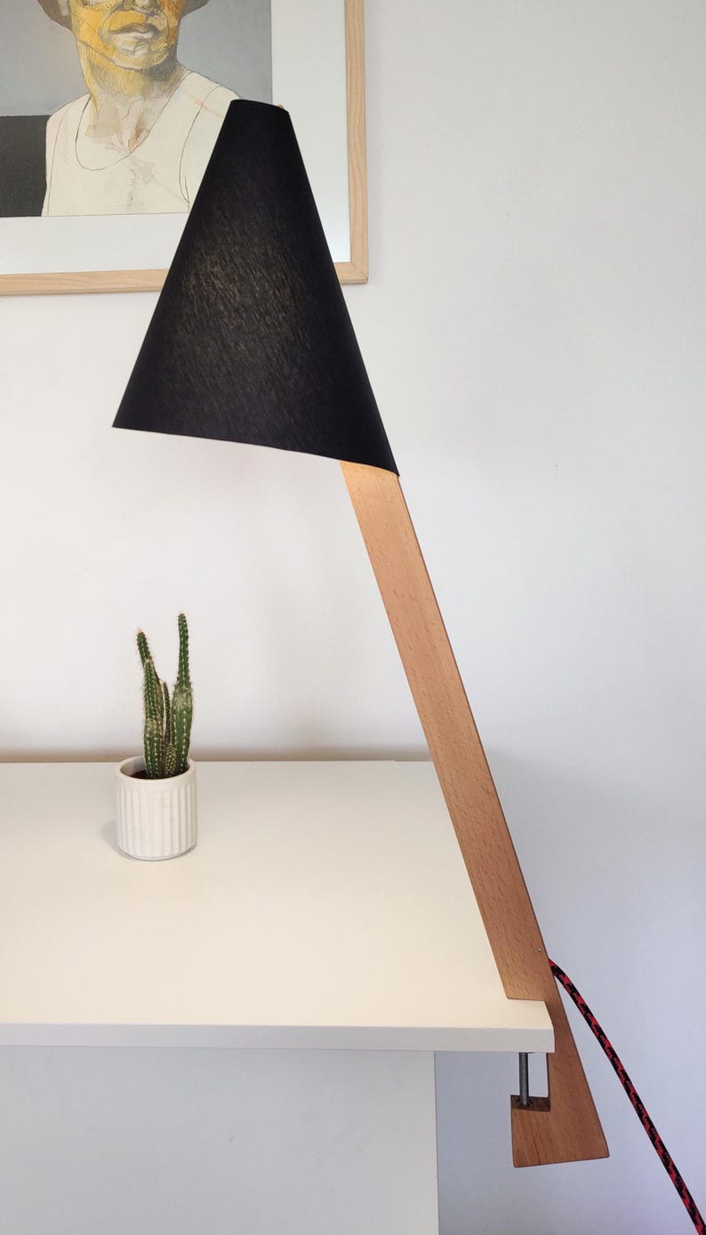 Minimalist Table Lamp for Office or Bedside, Gift Under 100, WOODPECKER Black