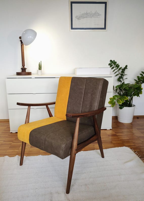 Wooden retro upholstered armchair
