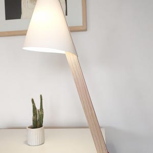 Minimalist Table Lamp for Office or Bedside, Gift Under 100, WOODPECKER White